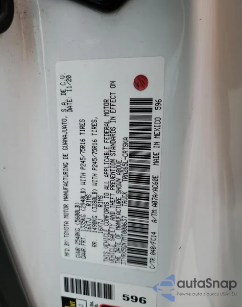 2021 Toyota Tacoma Access Cab z USA, uszkodzony, nr VIN 3TYRX5GN7MT008637